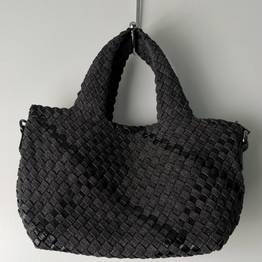 HAUTE SHORE Mark Edge Black Woven Mini Tote with Detachable Strap